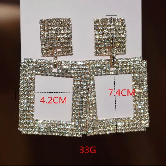 ✨Silver Square Rhinestone Earrings - Picture 2 of 2